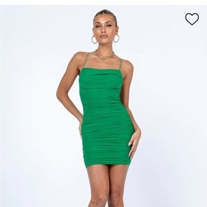 Princess Polly singing in the rain mini dress green